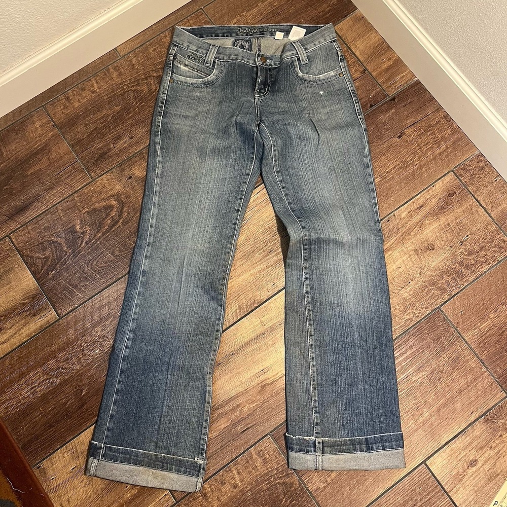 Cruel Girl Utility Fit  Jeans 3 Long Womens Starched Patched & Stained Rodeo 90s